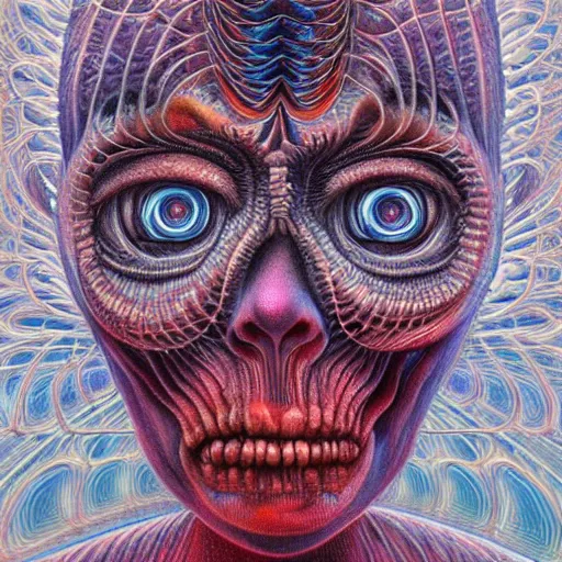 Image similar to Complex alien fractal structure, by alex grey, by Esao Andrews and Karol Bak and Zdzislaw Beksinski and Zdzisław Beksiński, trending on ArtStation