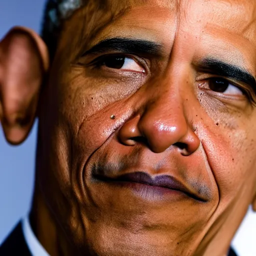 Image similar to Obama with eyes glow strongly white, white flames are burning white which are behind Obama, 40nm lens, shallow depth of field, 4k,