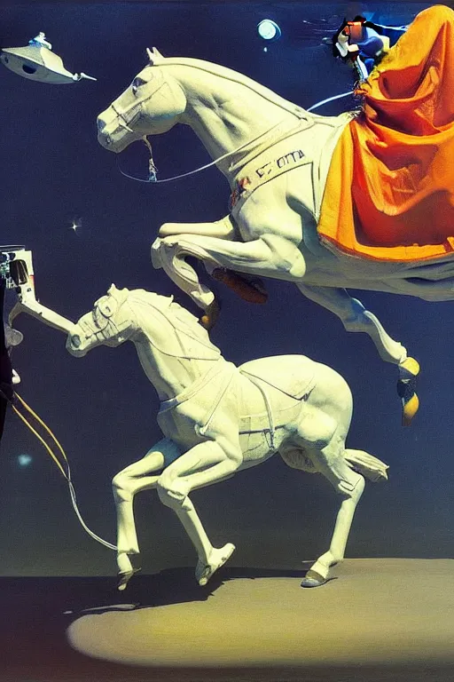 Prompt: astronaut carries a statue of a horse in his hands, hauntingly surreal, highly detailed painting by francis bacon, edward hopper, adrian ghenie, gerhard richter, and james jean soft light 4 k,