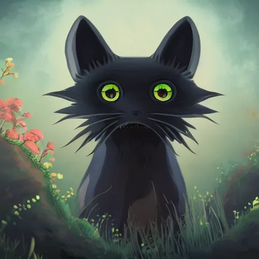 Prompt: black creature with big eyes in ghibli artstyle, high details, high quality, 4 k