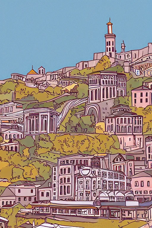 Image similar to tbilisi, illustration, in the style of katinka reinke