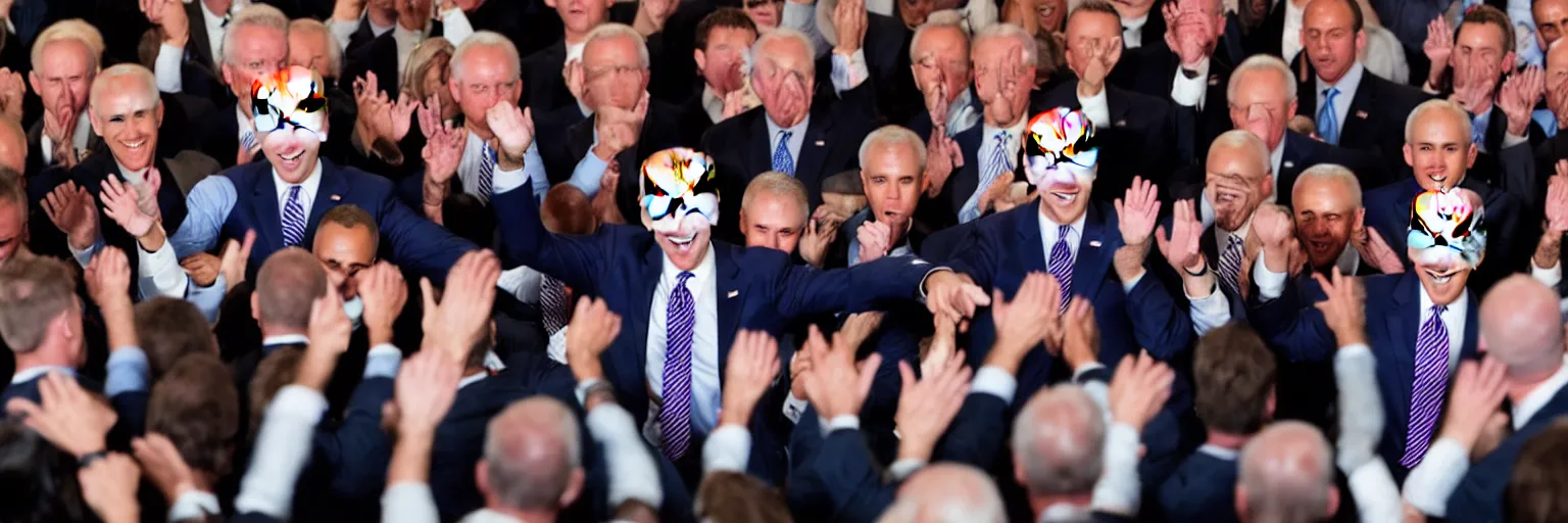 Prompt: photograph of several clones of joe biden in a mosh pit