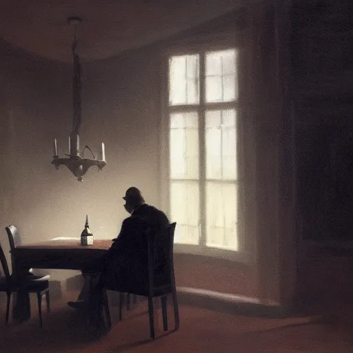 Prompt: covert shadow figures of men in a dark room with a chequered floor conversing around a table in secrecy, moody and atmospheric, dramatic scene, dimly lit room, cgsociety, 8k resolution, trending on artstation, octane render by Quint Buchholz, Pieter Claesz and edward hopper