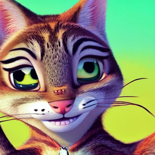 Prompt: a portrait of a girl tabby cat in zootopia (2016)