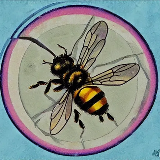 Image similar to a fierce dead bee in the middle of a bloody bullseye, art nouveau