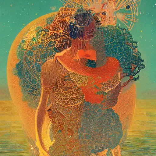 Image similar to illustration of love tenderby Victo Ngai and James Gilleard and Bruce Pennington