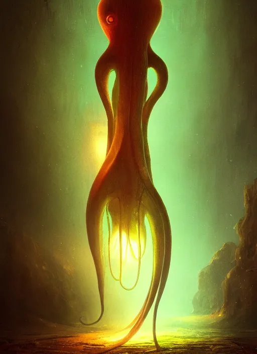 Prompt: glowing squid in burning vapor dramatic lighting, artstation, matte painting, alexander fedosav, alexander jansson