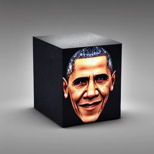 Prompt: a cube with a texture of obamas face, 3d render, studio lighting