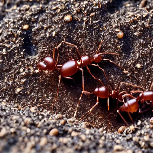 Image similar to Photograph Macro shot of ants in sand, 50x Zoom, DSLR, HDR, artstation,