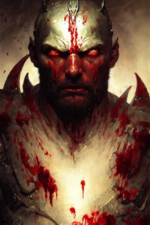 Image similar to khorne, god of blood, extreme detail portrait dnd, painting by gaston bussiere, craig mullins, greg rutkowski, yoji shinkawa