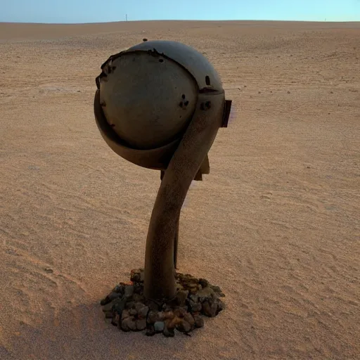 Image similar to a james turret sculpture in the middle of a desert at night,