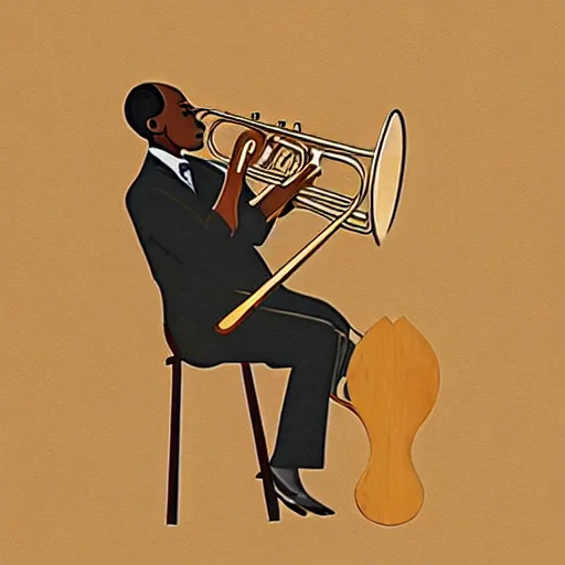 Image similar to marquetry art of jazz musician playing trumpet solo