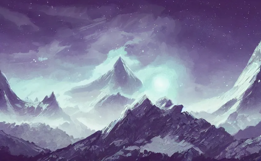 Prompt: mountains, sky, stars, paisley, artstation, complex, highly detailed, digital painting, concept art, sharp focus, illustration