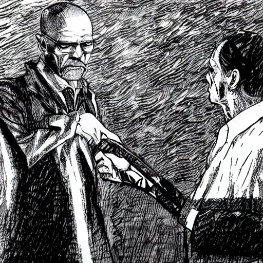 Prompt: walter white meeting lovecraft, picture, realistic