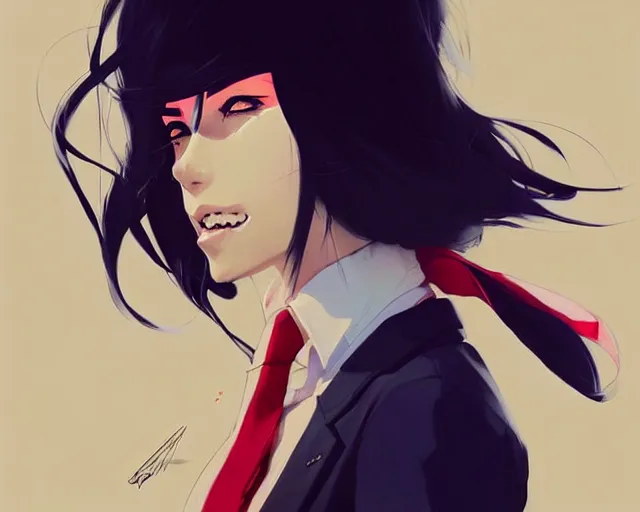 Image similar to a ultradetailed beautiful panting of a stylish woman wearing a shirt with a tie, she has black hair, by conrad roset, greg rutkowski and makoto shinkai, trending on artstation