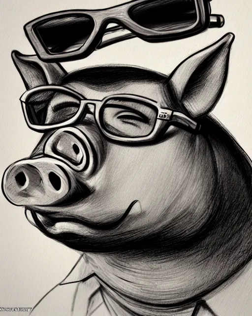 Prompt: a pig roasting over a fire pit, dressed as a judge with glasses ” - face, realistic shaded, fine details. realistic shaded lighting, artgerm, trending on art station