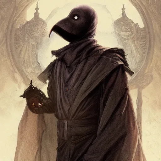 Image similar to Unmasked Plague Doctor, dark fantasy, portrait, highly detailed, digital painting, artstation, concept art, sharp focus, illustration, art by artgerm and greg rutkowski and alphonse mucha