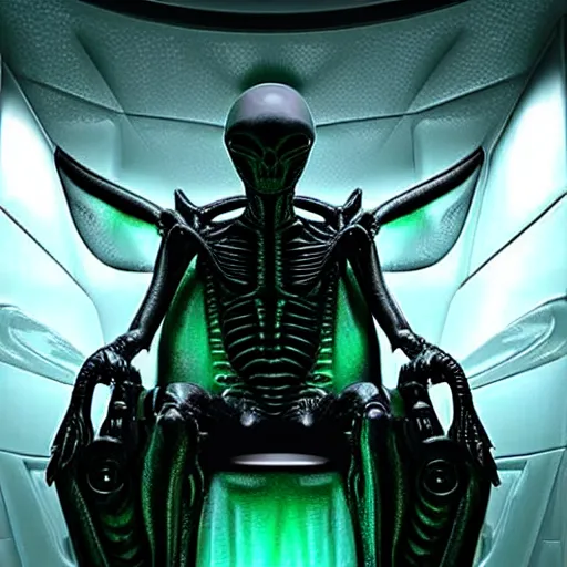 Prompt: alien king sitting in his throne room. ultra realistic. highly detailed.