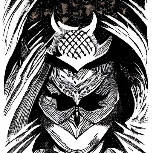 Prompt: a portrait of an owl warrior, comicbook art, in the style of mike mignola,