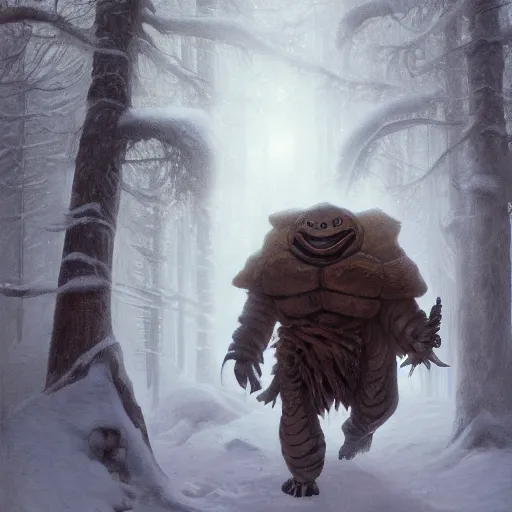 Prompt: anthropomorphic turtle humanoid, carapace, greg rutkowski, tim hildebrandt, blizzard, winter, night, furs, fantasy