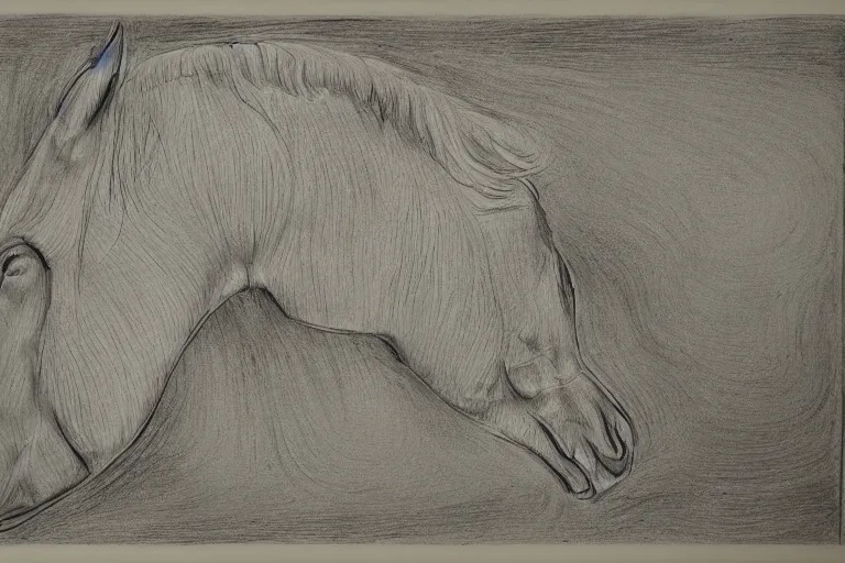 Prompt: in the style of neurographic drawing of a field of horse