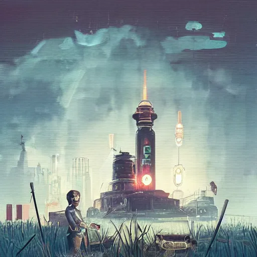 Image similar to bioshock, style of simon stalenhag