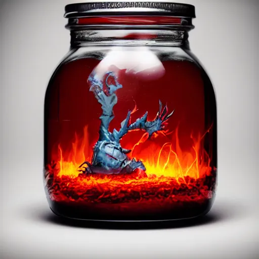 Image similar to Evil monster in a jar by Greg Rutkowski, product photography, centered, studio lightning