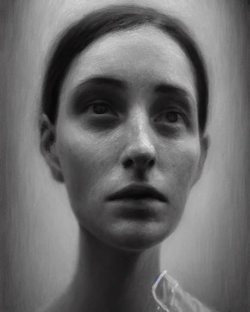 Image similar to cinematic portrait of young and severe woman with a crooked nose, intricate, elegant, by alyssa monks, highly detailed, symmetrical face, fine details, masterpiece, trending on artstation