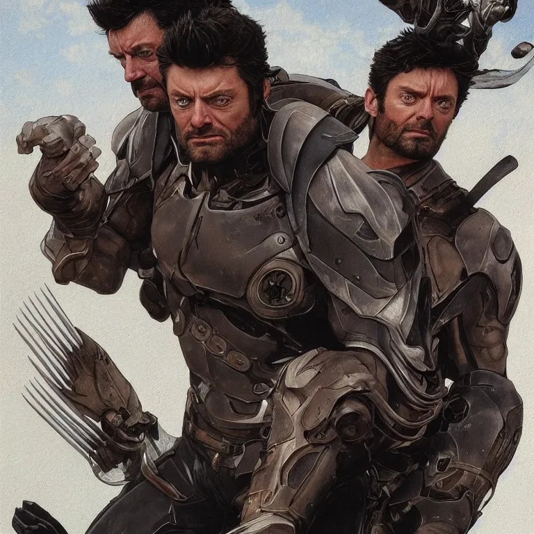 Image similar to Karl Urban as Wolverine, highly detailed, digital painting, artstation, concept art, smooth, sharp focus, illustration, ArtStation, art by artgerm and greg rutkowski and alphonse mucha and J. C. Leyendecker and Edmund Blair Leighton and Katsuhiro Otomo and Geof Darrow and Phil hale and Ashley wood and Ilya repin and Charlie Bowater