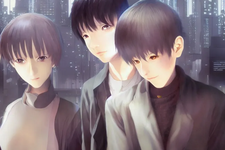 Image similar to serial experiments lain, wired landscape, photo realistic, volumetric lighting, digital art, anime background, very detailed faces, art by range murata and yasuyuki ueda