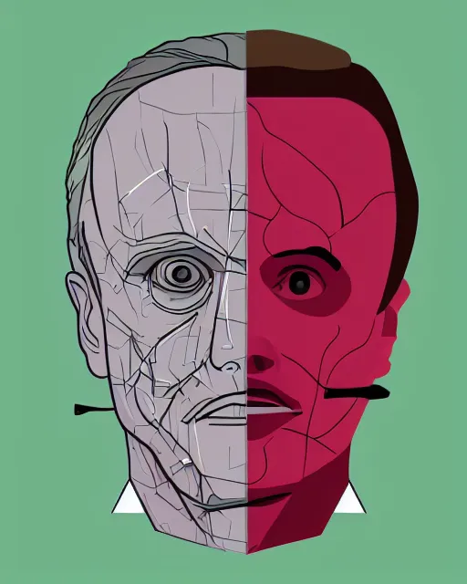 Prompt: cubist portrait of hannibal lecter, cutout digital illustration cartoon colorful beeple vector art