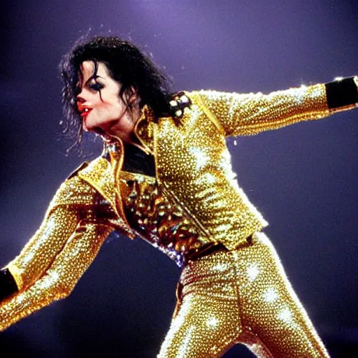 Image similar to Michael Jackson Invincible world tour, sparkly blue style