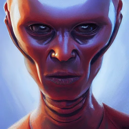 Prompt: portrait of alien, concept art oil painting by jama jurabaev, extremely detailed, brush hard, artstation