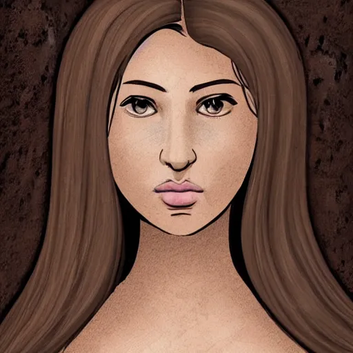 Image similar to 3 0 years old woman : : dark straight hair : : slightly overweight : : brown medieval cloting, natural materials : : high detail, digital art, illustration, realistic