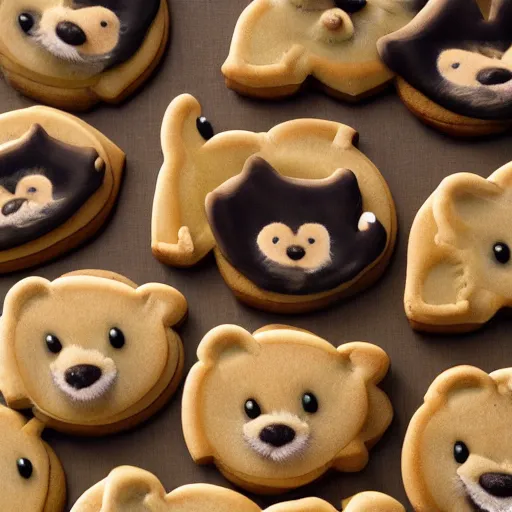 Image similar to cookies shaped like otters, photograph, cookies, otters