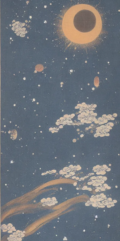 Prompt: traditional japanese painting of space, overwhelming beauty