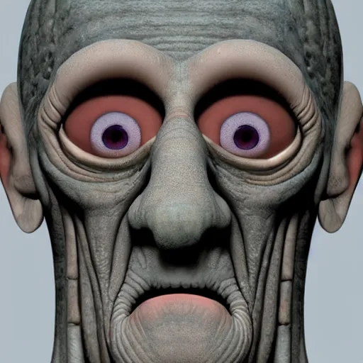 Prompt: squidward realistic skin 8k, detailed, high detailed, terrifying, eerie, deformed.