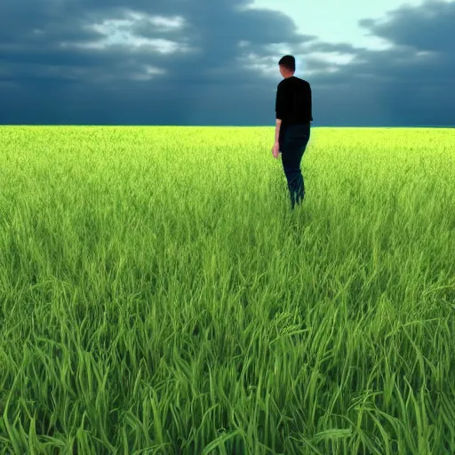 Prompt: a man standing in a field, octane render