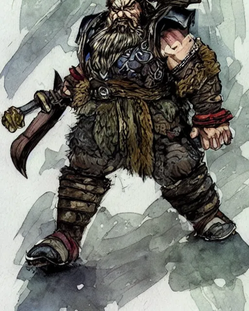 Image similar to Dwarf Barbarian, drawn by Yoji Shinkawa, water color, Dungeons and Dragons, Wizards of the Coast