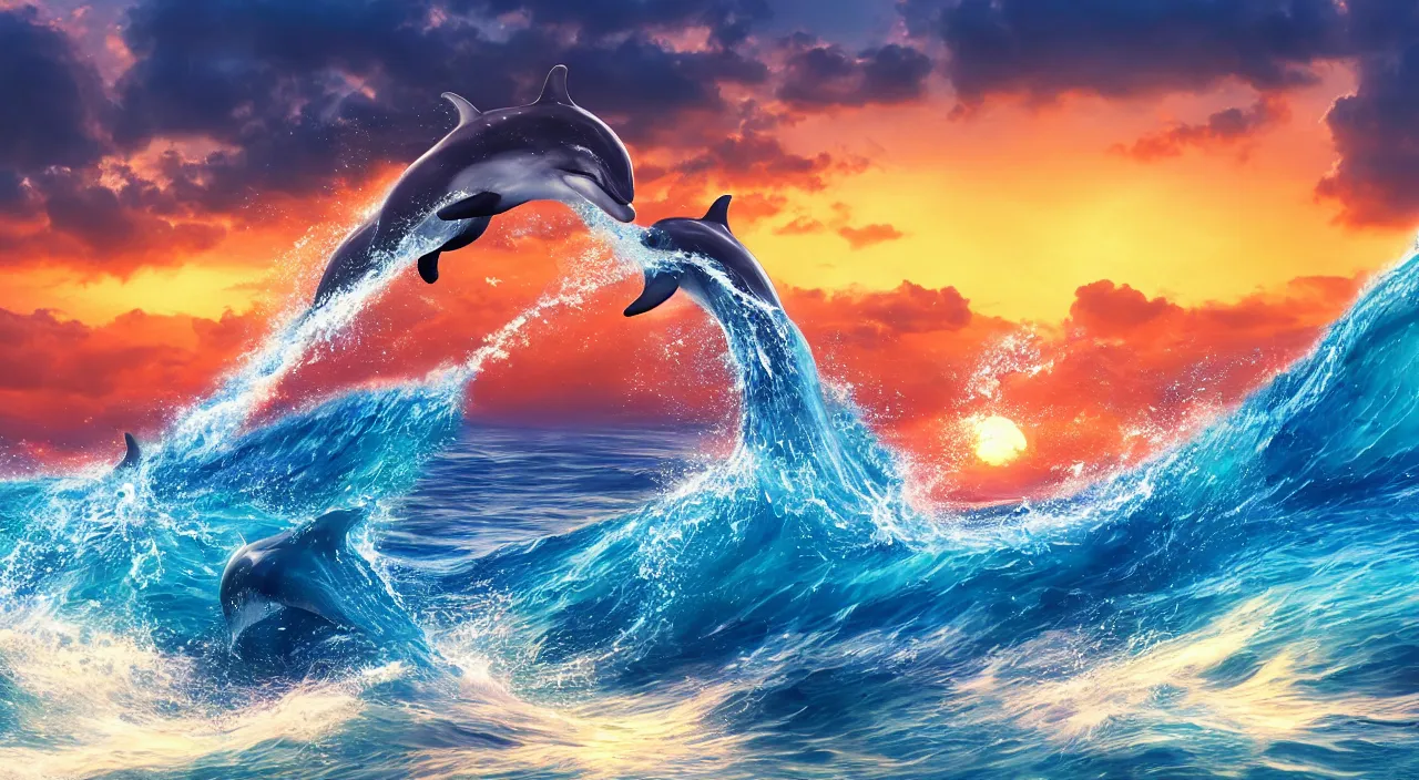 Dolphin watercolors anime digital art