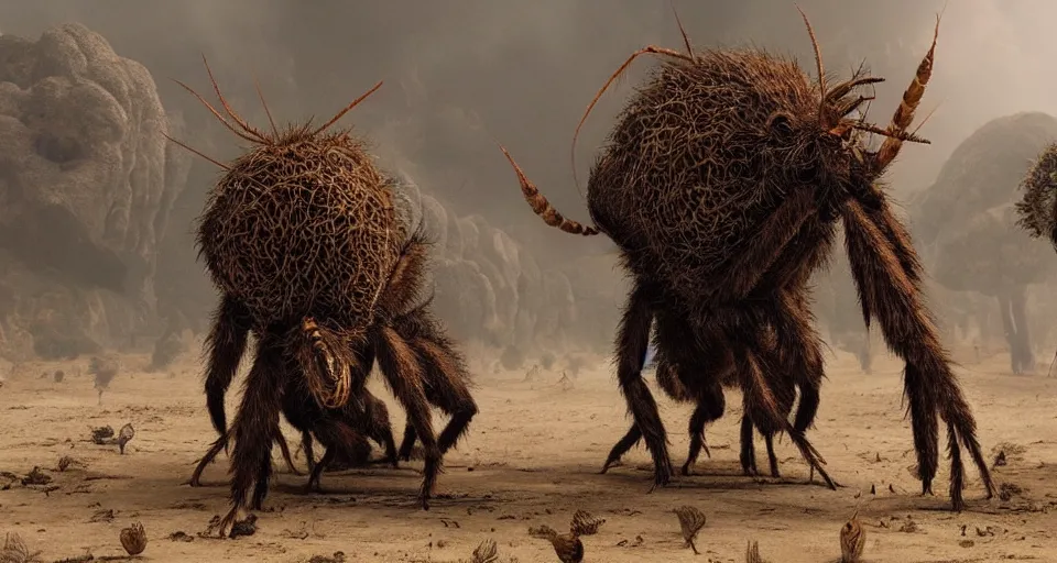 Prompt: film still of a movie about giants insects directed by Denis Villeneuve