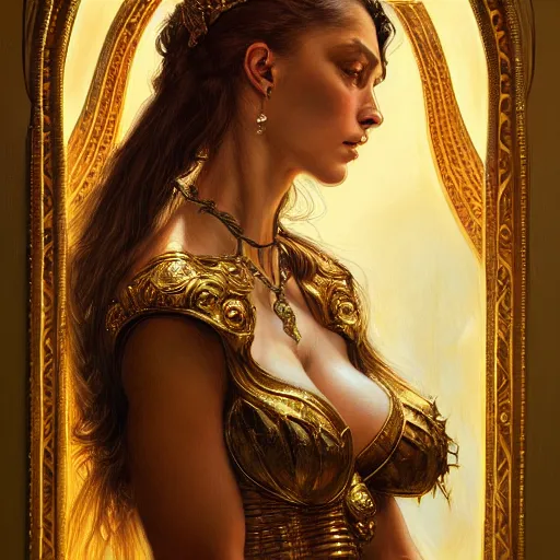 Image similar to highly detailed portrait of a majestic lioness queen in the form of a beautiful woman. d & d. art by eugene delacroix, donato giancola, anna dittmann. trending on artstation, intricate details, energetic composition, golden ratio, concept art, illustration, elegant art, global illuminaition