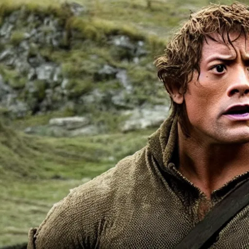 Image similar to Dwayne Johnson as samwise gamgee