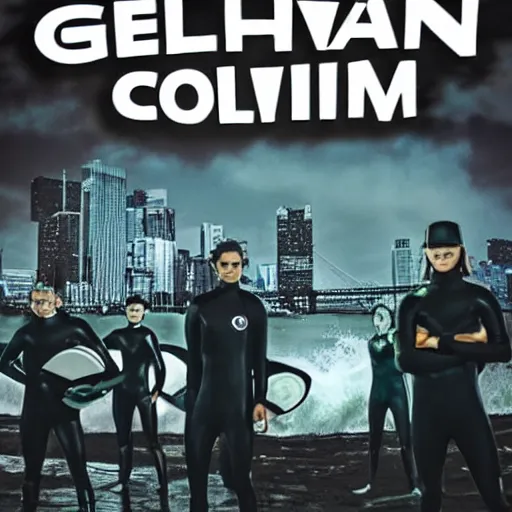 Prompt: gotham city surfing collective