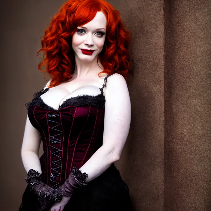Image similar to professional full length photograph of christina hendricks as a vampire queen. Extremely detailed. 8k