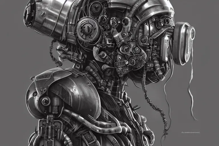 Image similar to “ a extremely detailed stunning portraits of dieselpunk cyborg by allen william on artstation ”