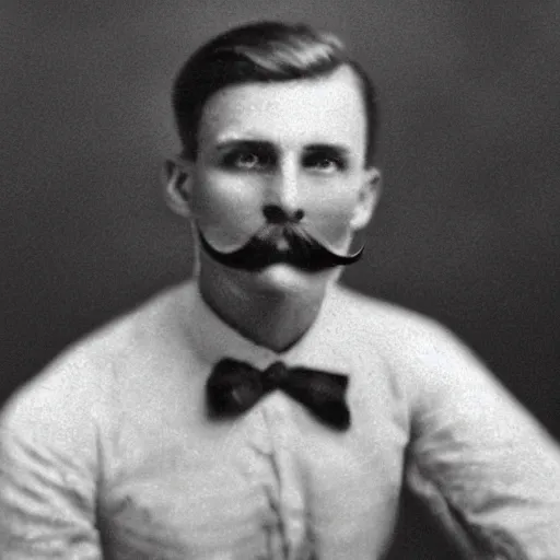 Image similar to A photograph portrait of Jerma985 with short hair and a 1910s mustache in the early 1910s, taken in the early 1910s, grainy, taken on a early 1900s Kodak Camera, realistic, hyperrealistic, very realistic, highly detailed, very detailed, extremely detailed, detailed, digital art, trending on artstation