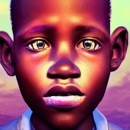 Image similar to portrait of a nigerian boy, james jean style, vfx art, unreal engine render, claymation style, colourful, volumetric light, digital painting, digital illustration, dramatic light,