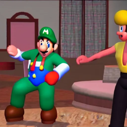 Image similar to a still of the eric andre show in 1 9 9 6 super mario 6 4 graphics