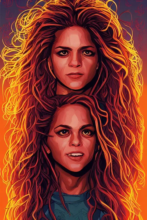 Image similar to a portrait of shakira, drawn by robbie trevino and dan mumford, poster, digital art, comic art, concept art